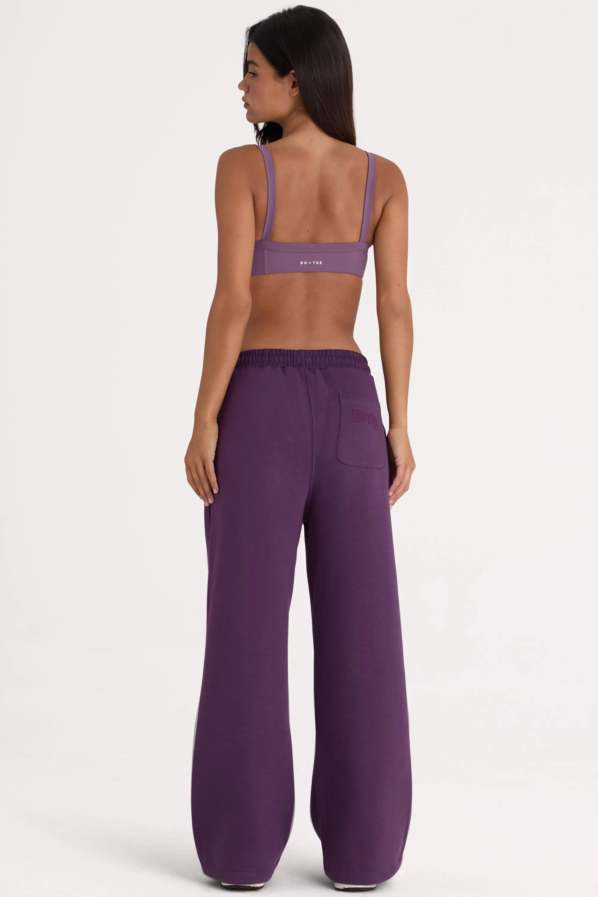 Brushed Jersey Wide-Leg Joggers in Plum - Image 3