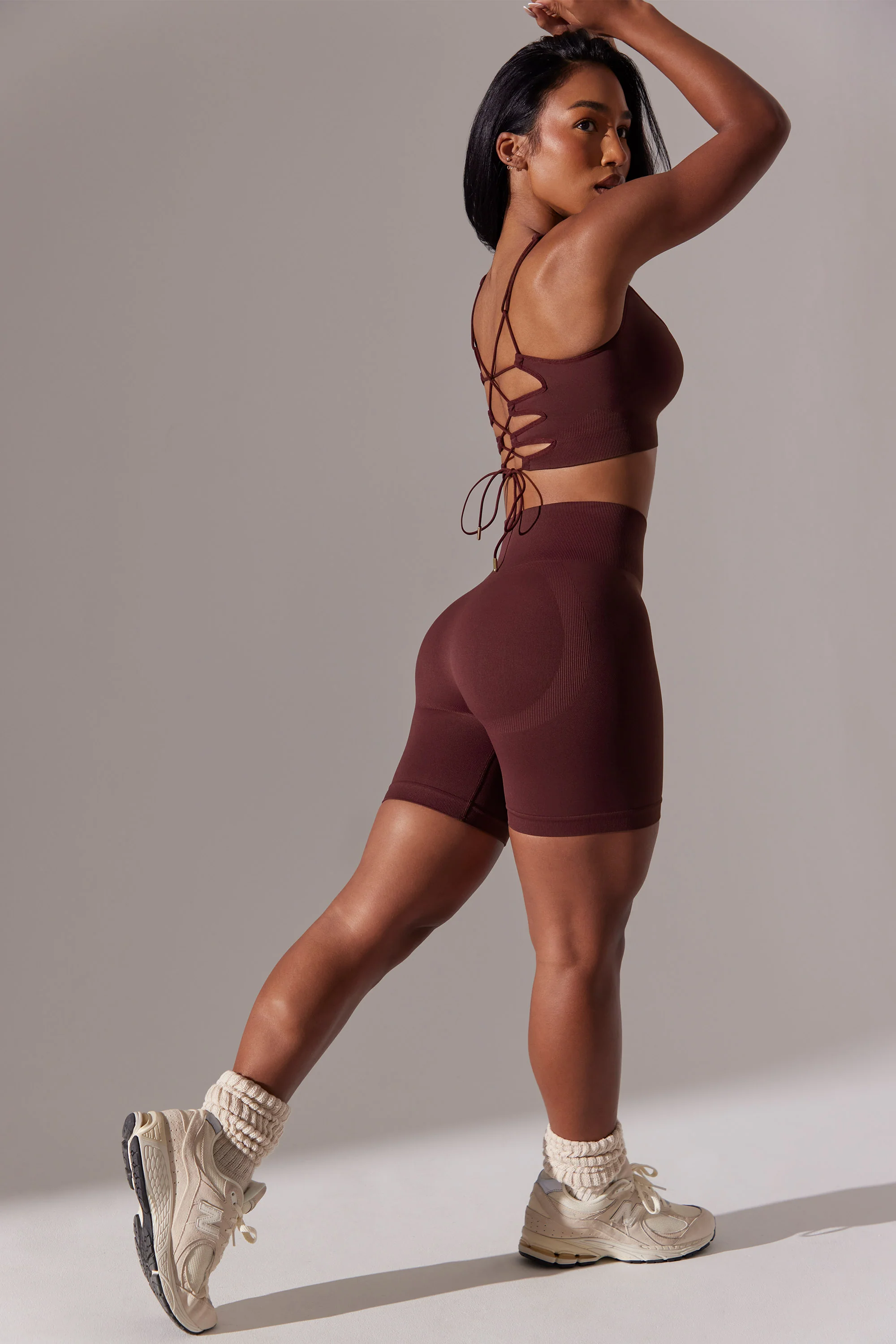 High Waist Super Sculpt Biker Shorts in Burgundy - Image 5
